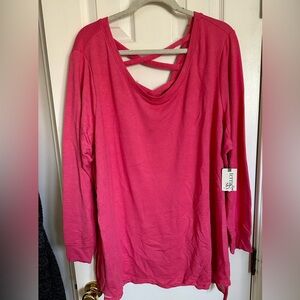 Watermelon colored lightweight althleture sweatshirt/top crisscross back